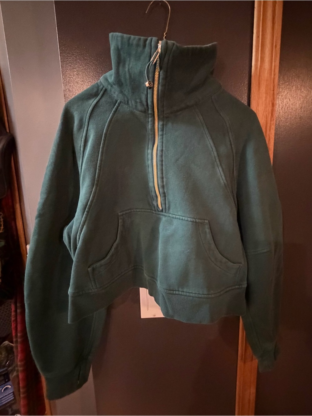 Lululemon Dark Green 1/4 zip Scuba with call out